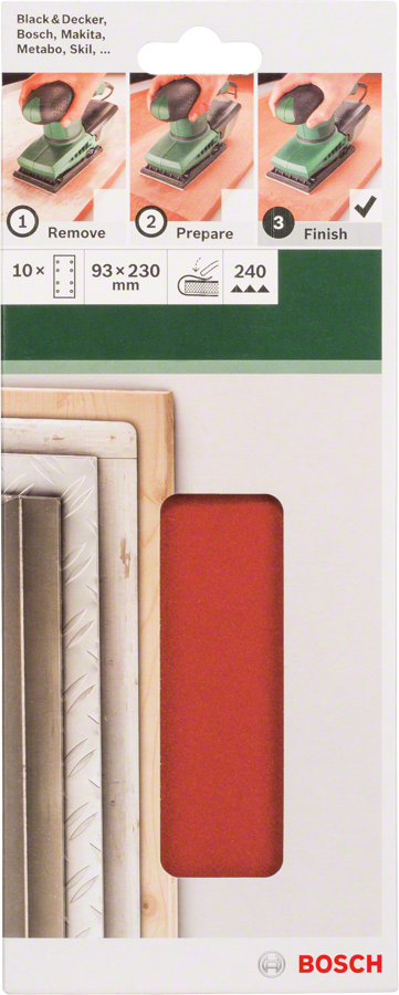 Bosch - Titreşimli Zımpara Kağıdı 10'lu, 93 x 230 mm 240 Kum 8 Delik - Resim 2