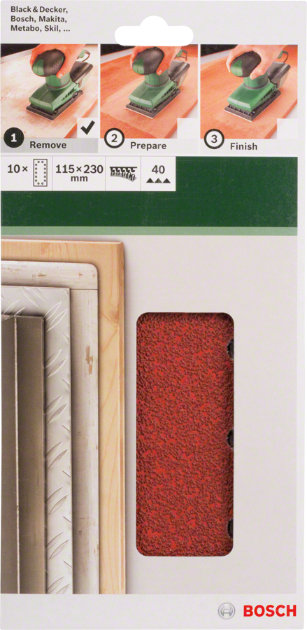 Bosch - Titreşimli Zımpara Kağıdı 10'lu, 115 x 230 mm 40 Kum 14 Delik - Resim 2
