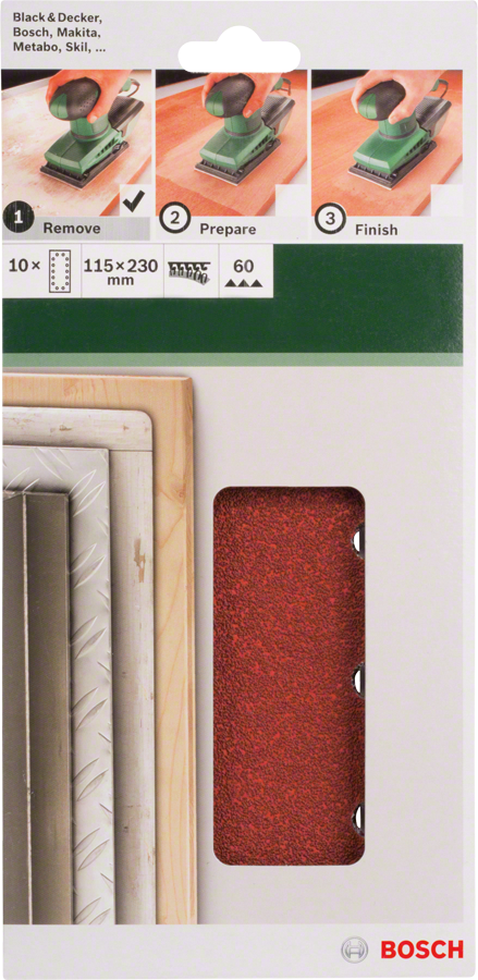 Bosch - Titreşimli Zımpara Kağıdı 10'lu, 115 x 230 mm 60 Kum 14 Delik - Resim 2