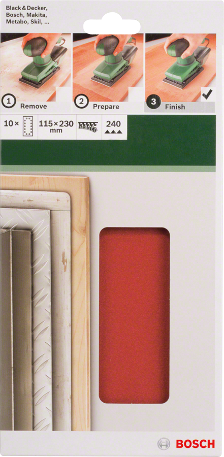 Bosch - Titreşimli Zımpara Kağıdı 10'lu, 115 x 230 mm 240 Kum 14 Delik - Resim 2