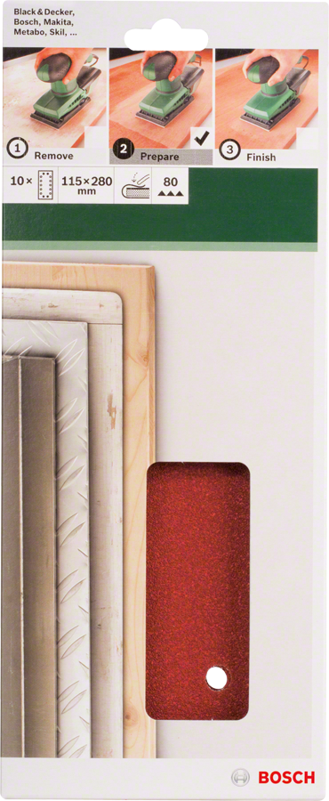 Bosch - Titreşimli Zımpara Kağıdı 10'lu, 115 x 280 mm 80 Kum 14 Delik - Resim 2