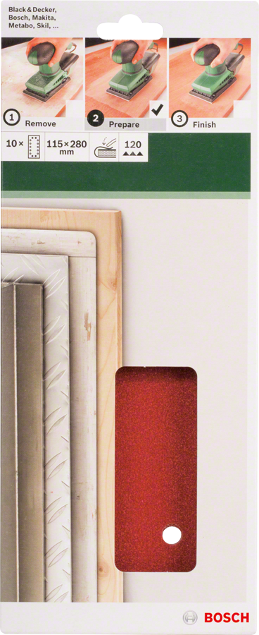 Bosch - Titreşimli Zımpara Kağıdı 10'lu, 115 x 280 mm 120 Kum 14 Delik - Resim 2