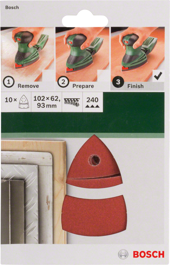 Bosch - Multi Zımpara Kağıdı 10'lu, 102 x 62/93 mm 240 Kum 11 Delik - Resim 2