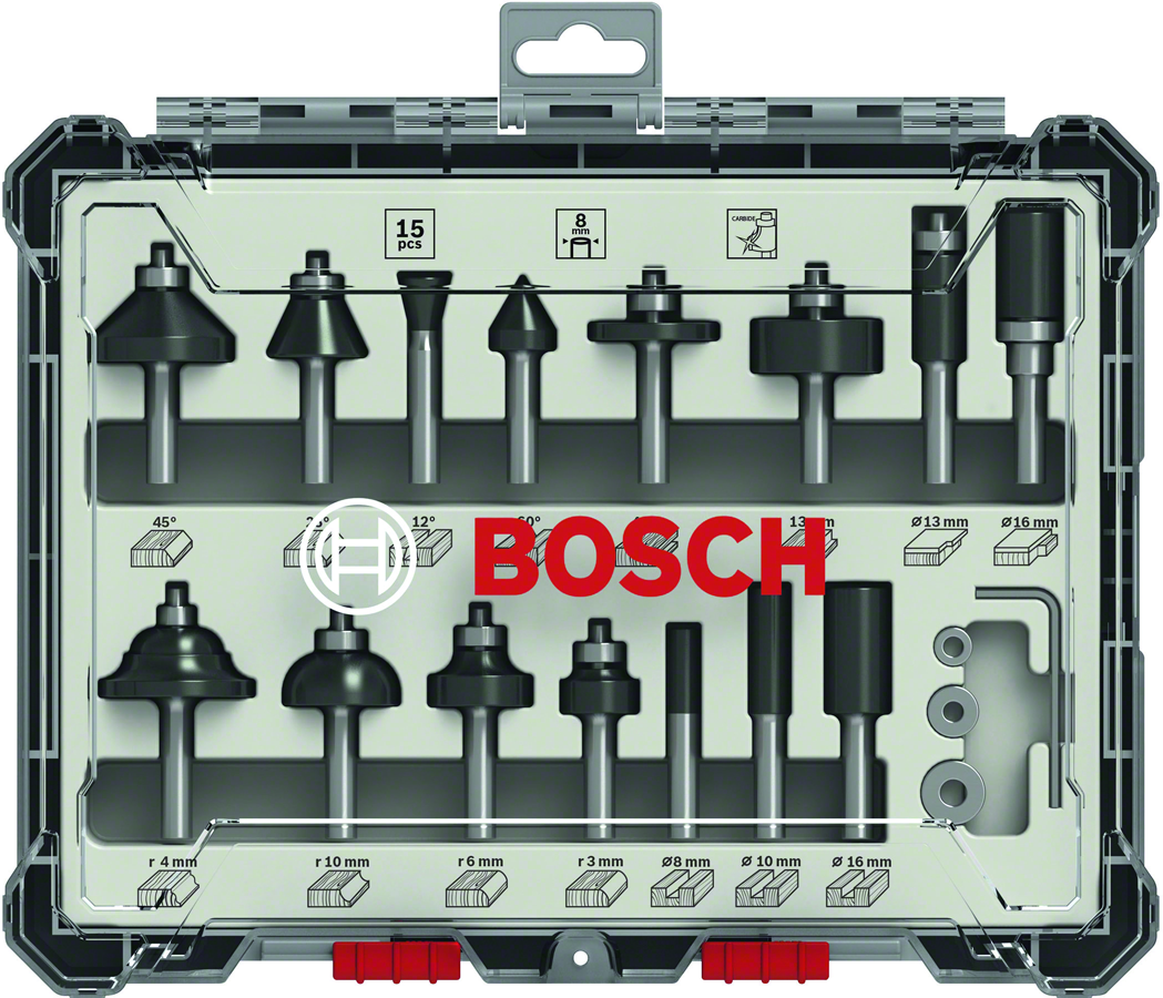 Bosch - Profesyonel 15 Parça Karışık Freze Ucu Seti 8 mm Şaftlı - Resim 2